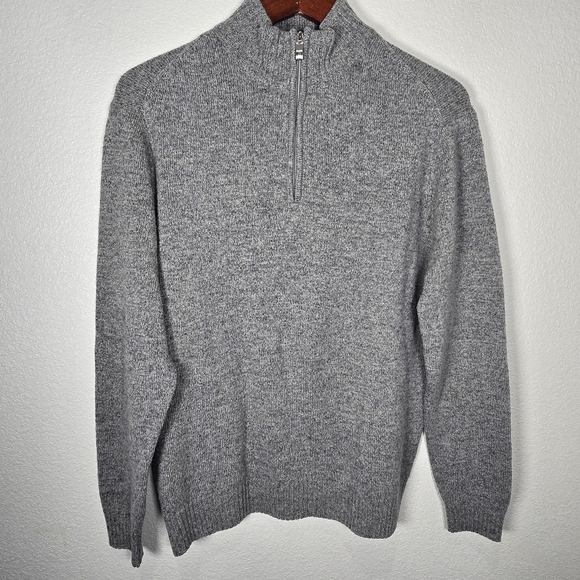 Enzo Mantovani 100% Wool 1/4 Zip Sweater Size Medium Gray Mock Neck - Picture 1 of 4